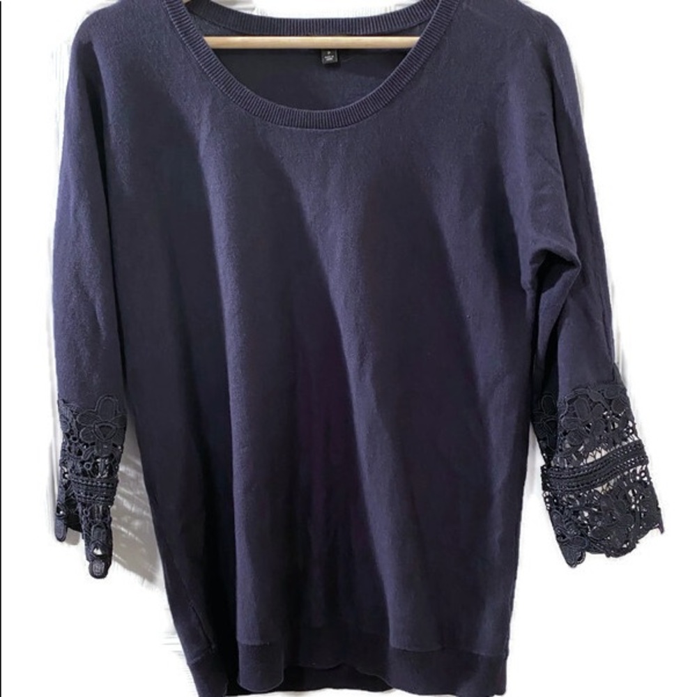 Talbots Navy blue sweater with lace
